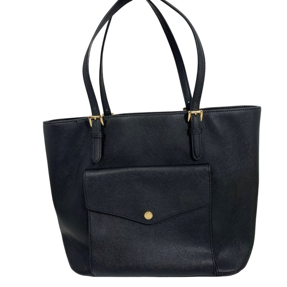MK Michael Kors Jet Set Black Saffiano Leather Multifunction Pocket Tote Bag